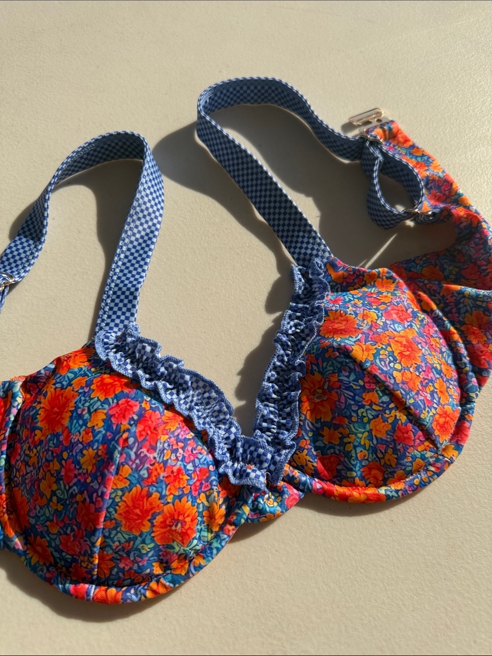Strawberry Milk Mob Floral Underwire Bra in Blue & Orange